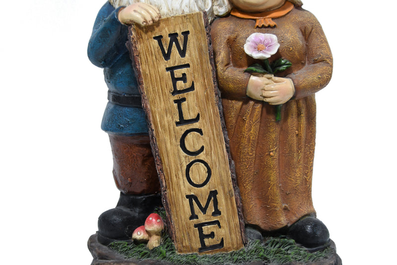 75575-B - Robert & Sofia Standing Gnome Couple with Welcome Sign Hi-Line Gift Ltd.