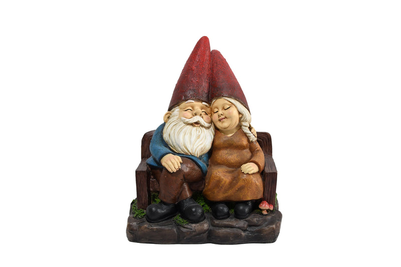 75575-C - Whimsical Serenity: Robert & Sofia Gnome Couple on Bench, Eyes Closed in Love Hi-Line Gift Ltd.