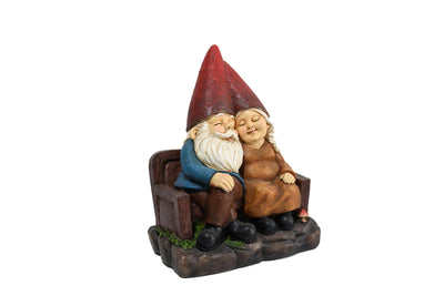 75575-C - Whimsical Serenity: Robert & Sofia Gnome Couple on Bench, Eyes Closed in Love Hi-Line Gift Ltd.