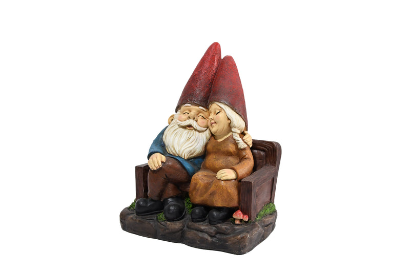 75575-C - Whimsical Serenity: Robert & Sofia Gnome Couple on Bench, Eyes Closed in Love Hi-Line Gift Ltd.