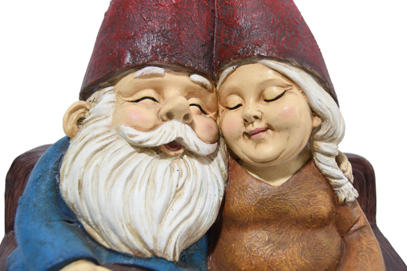 75575-C - Whimsical Serenity: Robert & Sofia Gnome Couple on Bench, Eyes Closed in Love Hi-Line Gift Ltd.