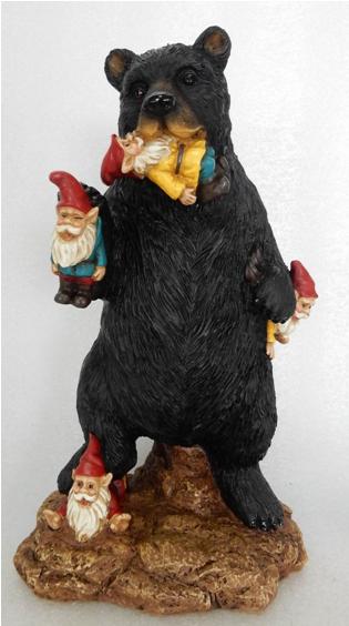 Gnomes In Trouble With Black Bear Statue HI-LINE GIFT LTD.