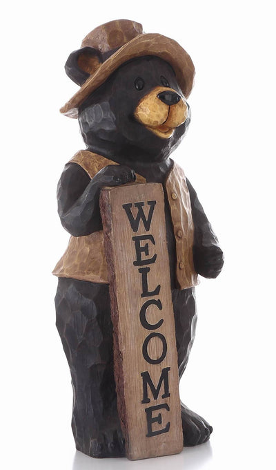 Black Bear Statue With Welcome Sign HI-LINE GIFT LTD.