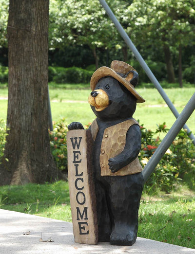 Black Bear Statue With Welcome Sign HI-LINE GIFT LTD.