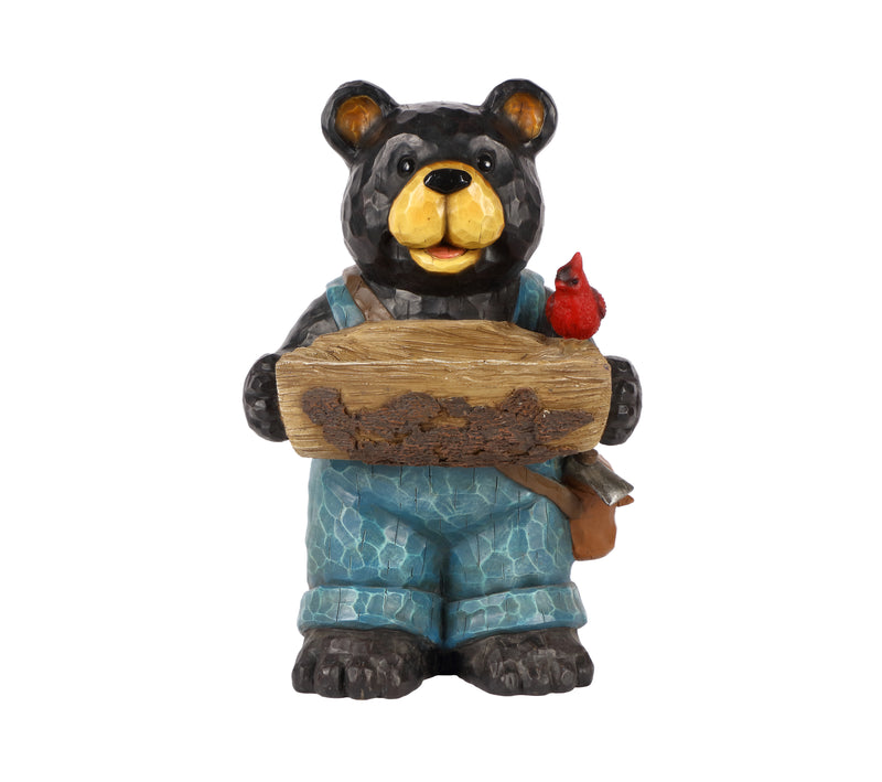 75619-E - Bear Holds Bird Bath With Cardinal Hi-Line Gift Ltd.