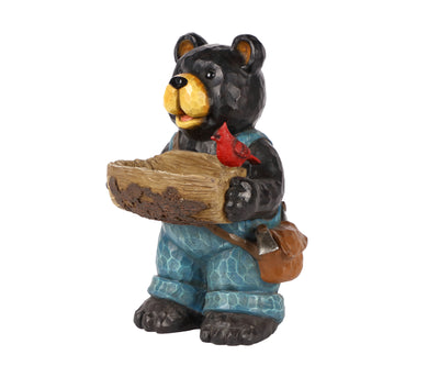 75619-E - Bear Holds Bird Bath With Cardinal Hi-Line Gift Ltd.