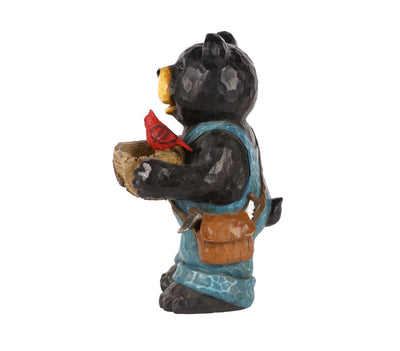 75619-E - Bear Holds Bird Bath With Cardinal Hi-Line Gift Ltd.