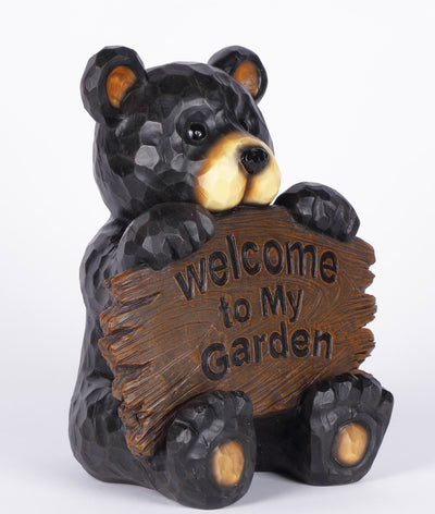 Bear Cub Holding Welcome Sign - Statue HI-LINE GIFT LTD.