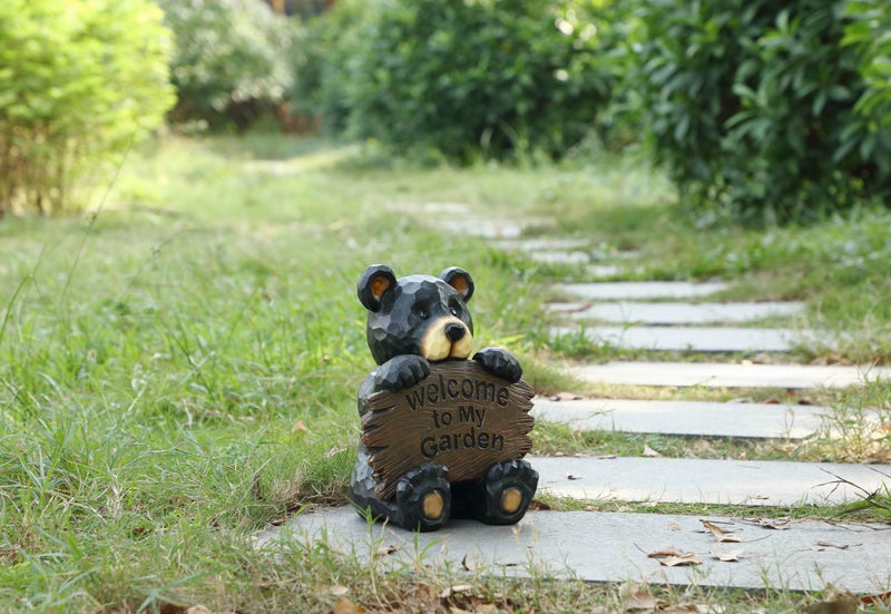 Bear Cub Holding Welcome Sign - Statue HI-LINE GIFT LTD.