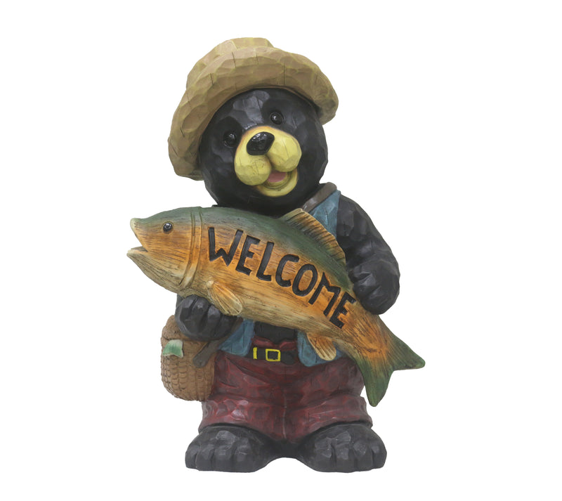 75619-O - Bear with Fish Welcome Sign for Garden or Home Hi-Line Gift Ltd.