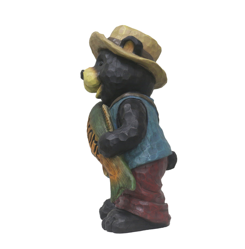 75619-O - Bear with Fish Welcome Sign for Garden or Home Hi-Line Gift Ltd.