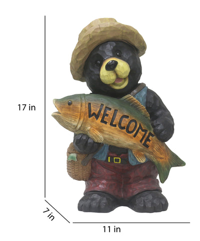 75619-O - Bear with Fish Welcome Sign for Garden or Home Hi-Line Gift Ltd.