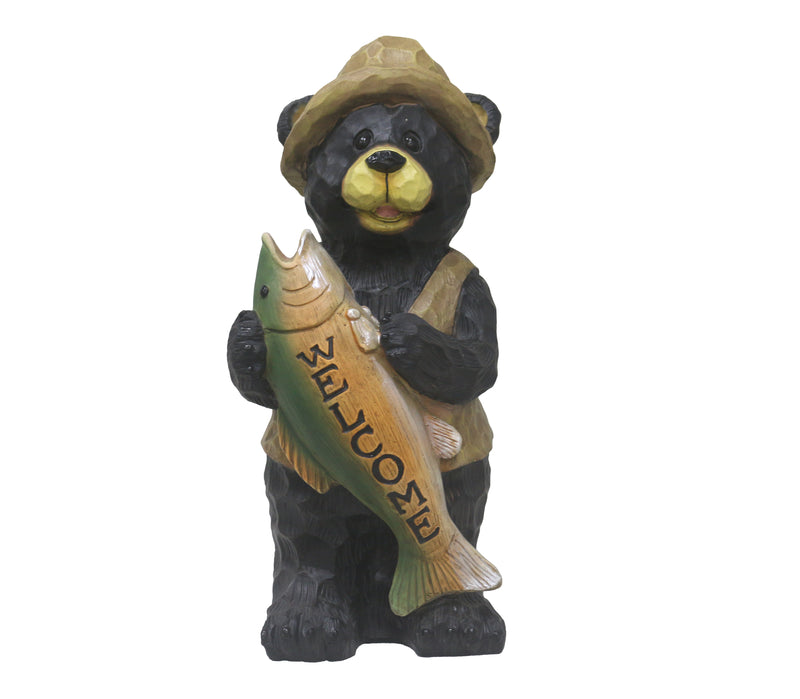 75619-P - Standing Bear with Fish Welcome Sign Hi-Line Gift Ltd.