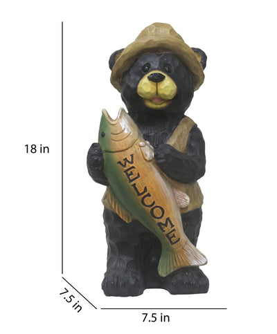 75619-P - Standing Bear with Fish Welcome Sign Hi-Line Gift Ltd.