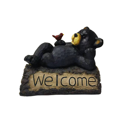 75619-R - Bear with Cardinal Garden Welcome Sign Hi-Line Gift Ltd.