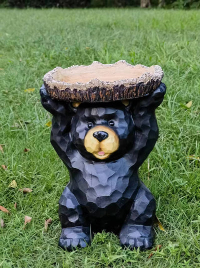 75619-S - Sitting Bear Holding Bird Bath Garden Decor Hi-Line Gift Ltd.