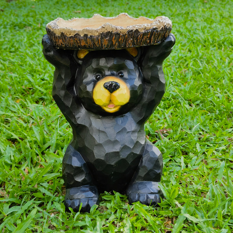 75619-S - Sitting Bear Holding Bird Bath Garden Decor Hi-Line Gift Ltd.