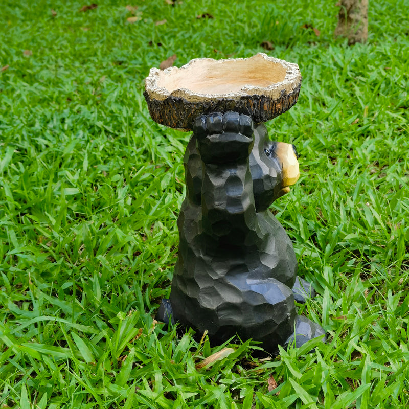 75619-S - Sitting Bear Holding Bird Bath Garden Decor Hi-Line Gift Ltd.