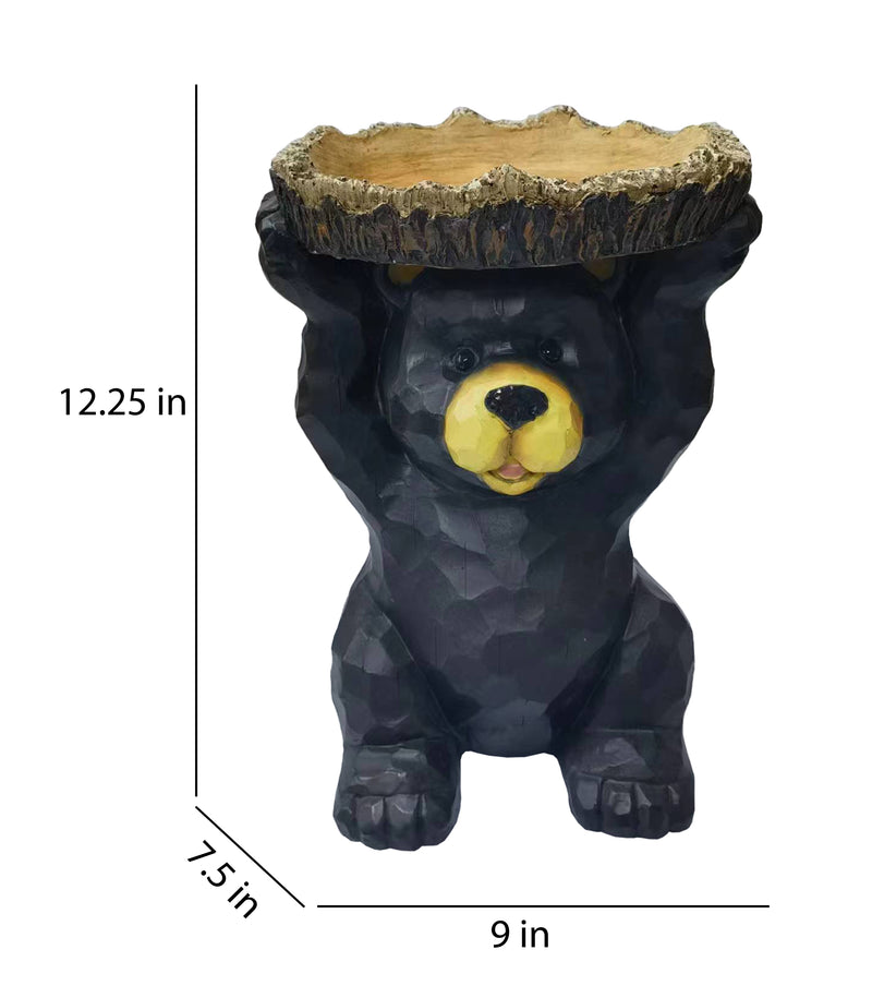 75619-S - Sitting Bear Holding Bird Bath Garden Decor Hi-Line Gift Ltd.