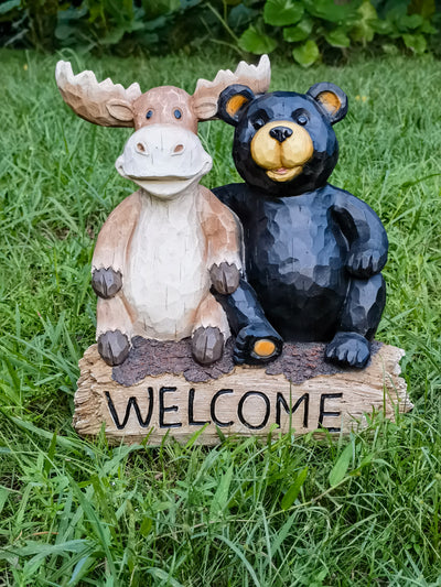 75619-V - Bear and Moose Garden Welcome Sign Hi-Line Gift Ltd.