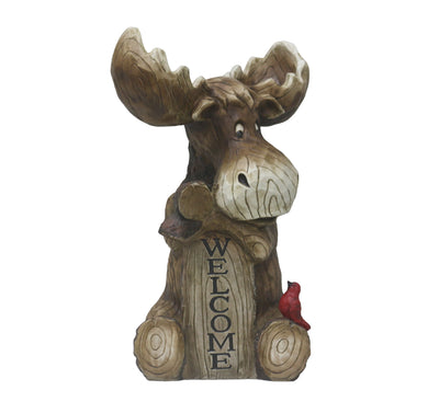 75624-B - Moose with Cardinal Garden Welcome Sign Hi-Line Gift Ltd.