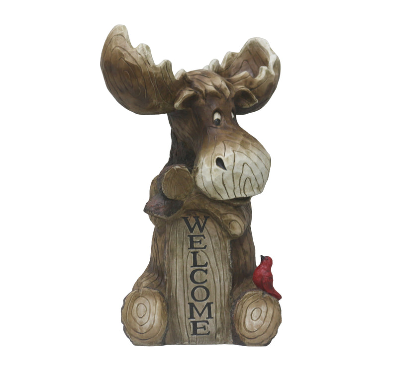 75624-B - Moose with Cardinal Garden Welcome Sign Hi-Line Gift Ltd.