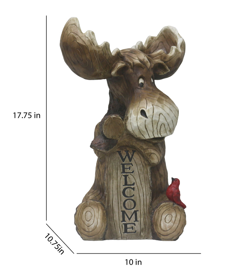 75624-B - Moose with Cardinal Garden Welcome Sign Hi-Line Gift Ltd.