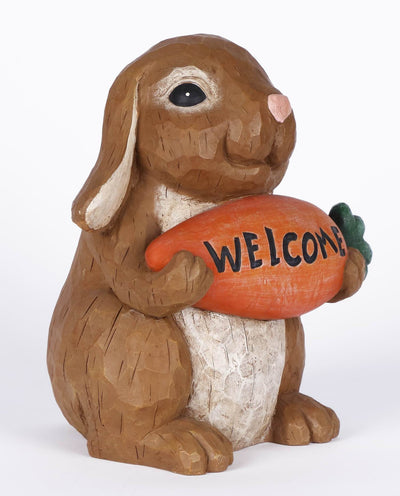 Rabbit With Welcome Sign Carrot Statue HI-LINE GIFT LTD.