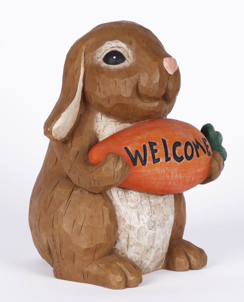 Rabbit With Welcome Sign Carrot Statue HI-LINE GIFT LTD.