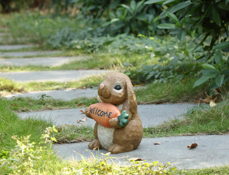 Rabbit With Welcome Sign Carrot Statue HI-LINE GIFT LTD.