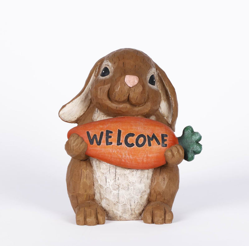 Rabbit With Welcome Sign Carrot Statue HI-LINE GIFT LTD.