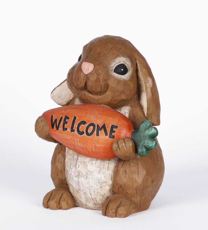 Rabbit With Welcome Sign Carrot Statue HI-LINE GIFT LTD.