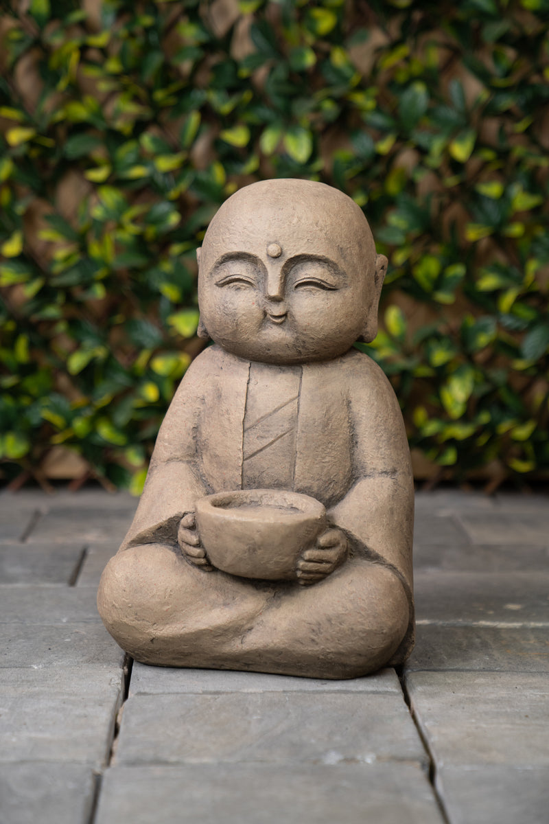 Sitting Lucky Japanese Jizo With Bowl Statue HI-LINE GIFT LTD.