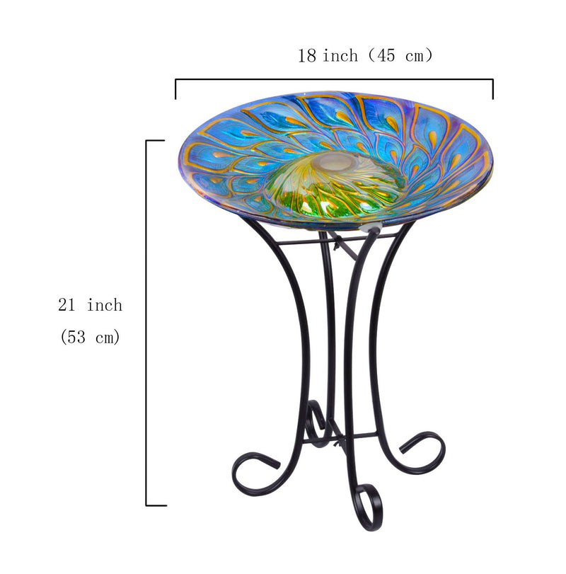 Solar Glass Peacock Feathers Bird Bath With Stand HI-LINE GIFT LTD.