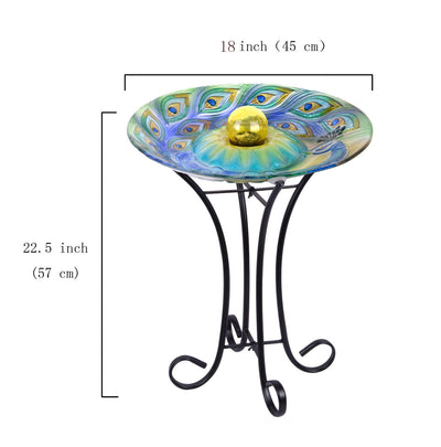 Solar Orb Peacock Glass Bird Bath With Stand HI-LINE GIFT LTD.