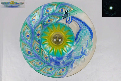 Solar Orb Peacock Glass Bird Bath With Stand HI-LINE GIFT LTD.