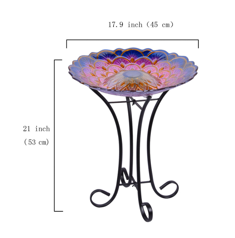 Solar Floral Glass Bird Bath With Stand HI-LINE GIFT LTD.