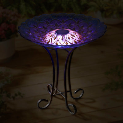 Solar Floral Glass Bird Bath With Stand HI-LINE GIFT LTD.