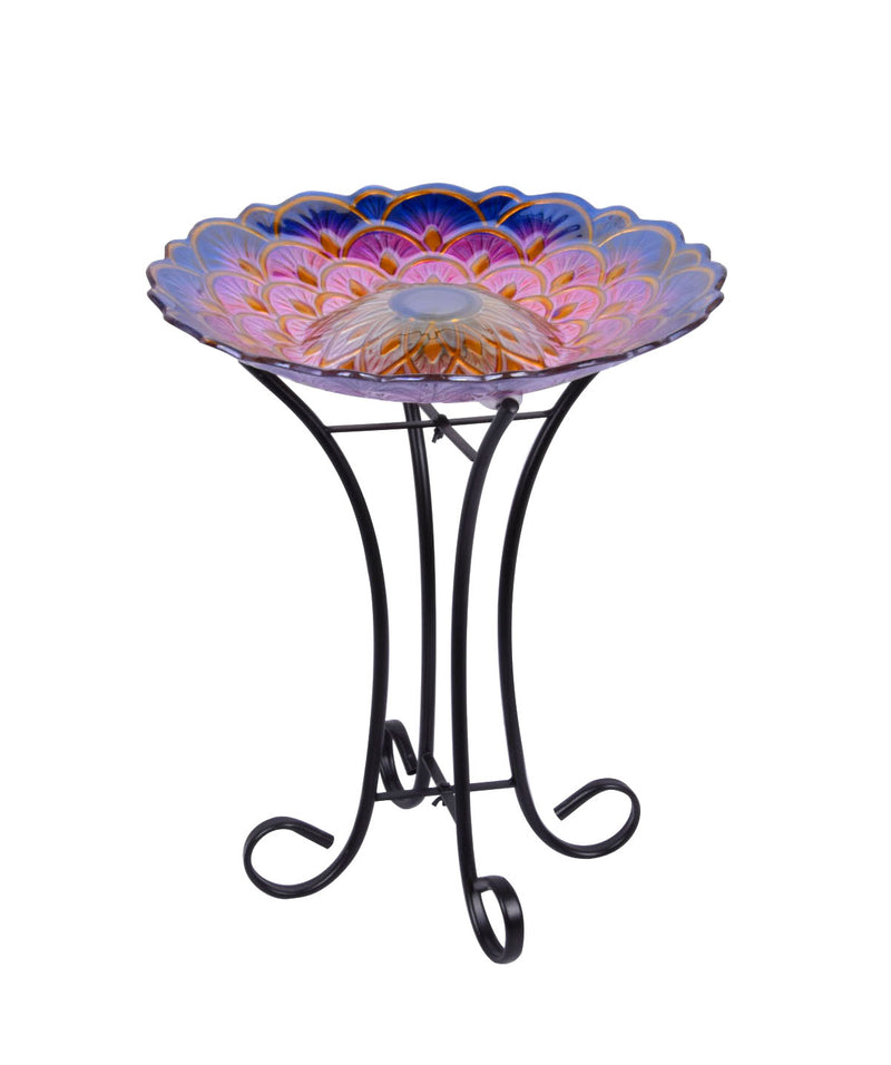 Solar Floral Glass Bird Bath With Stand HI-LINE GIFT LTD.