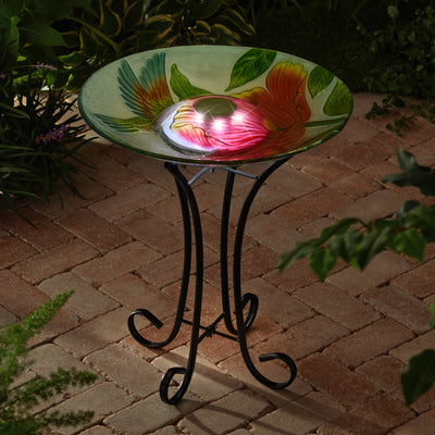 Solar Glass Bird Bath With Stand HI-LINE GIFT LTD.