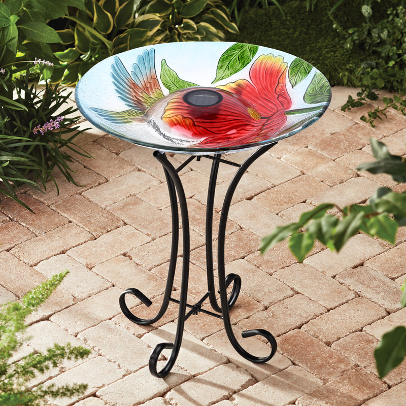 Solar Glass Bird Bath With Stand HI-LINE GIFT LTD.