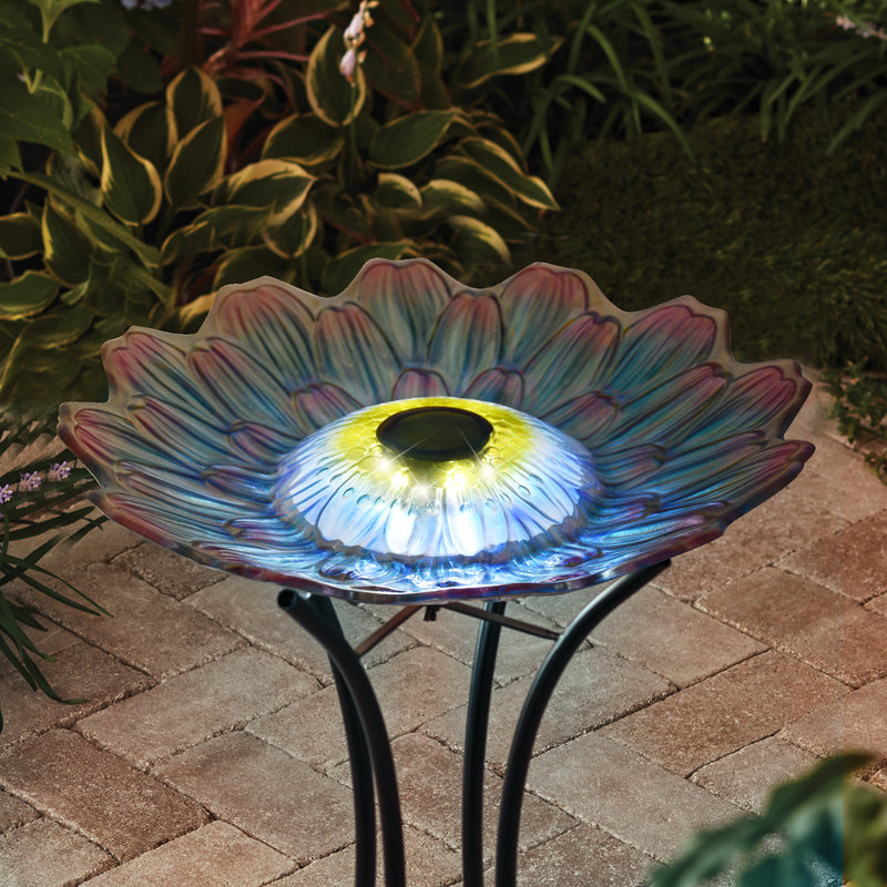 Solar Glass Bird Bath With Stand HI-LINE GIFT LTD.