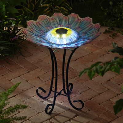 Solar Glass Bird Bath With Stand HI-LINE GIFT LTD.