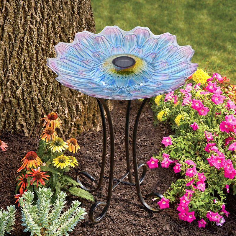 Solar Glass Bird Bath With Stand HI-LINE GIFT LTD.