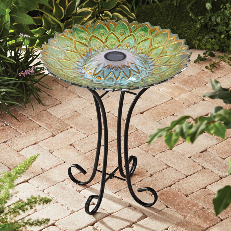 Solar Glass Bird Bath With Stand HI-LINE GIFT LTD.