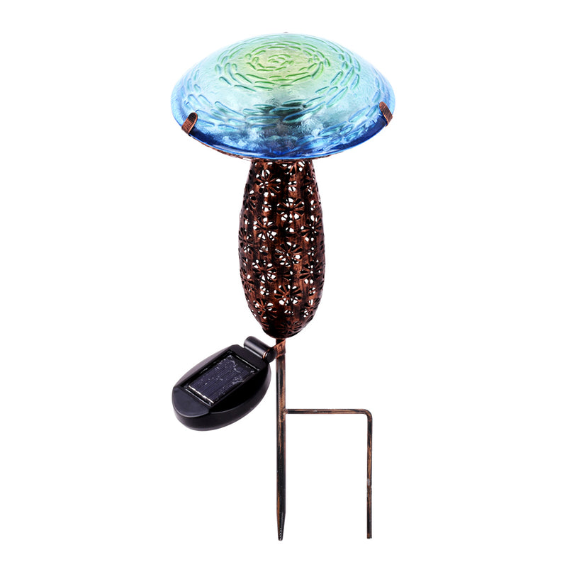 Metal And Glass Solar Mushroom Stake With Led - Blue HI-LINE GIFT LTD.