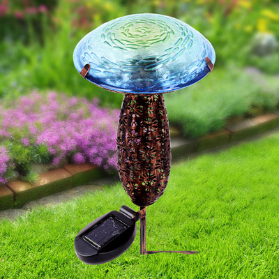 Metal And Glass Solar Mushroom Stake With Led - Blue HI-LINE GIFT LTD.