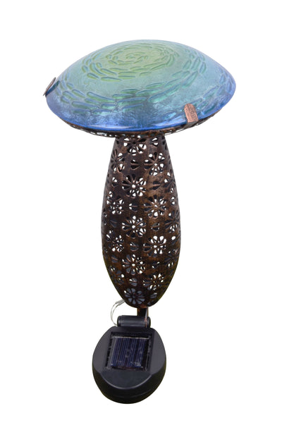 Metal And Glass Solar Mushroom Stake With Led - Blue HI-LINE GIFT LTD.