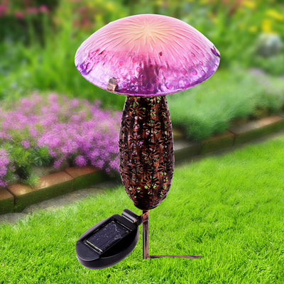 Metal And Glass Solar Mushroom Stake With Led - Pink And Purple HI-LINE GIFT LTD.