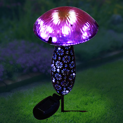 Metal And Glass Solar Mushroom Stake With Led - Pink And Purple HI-LINE GIFT LTD.